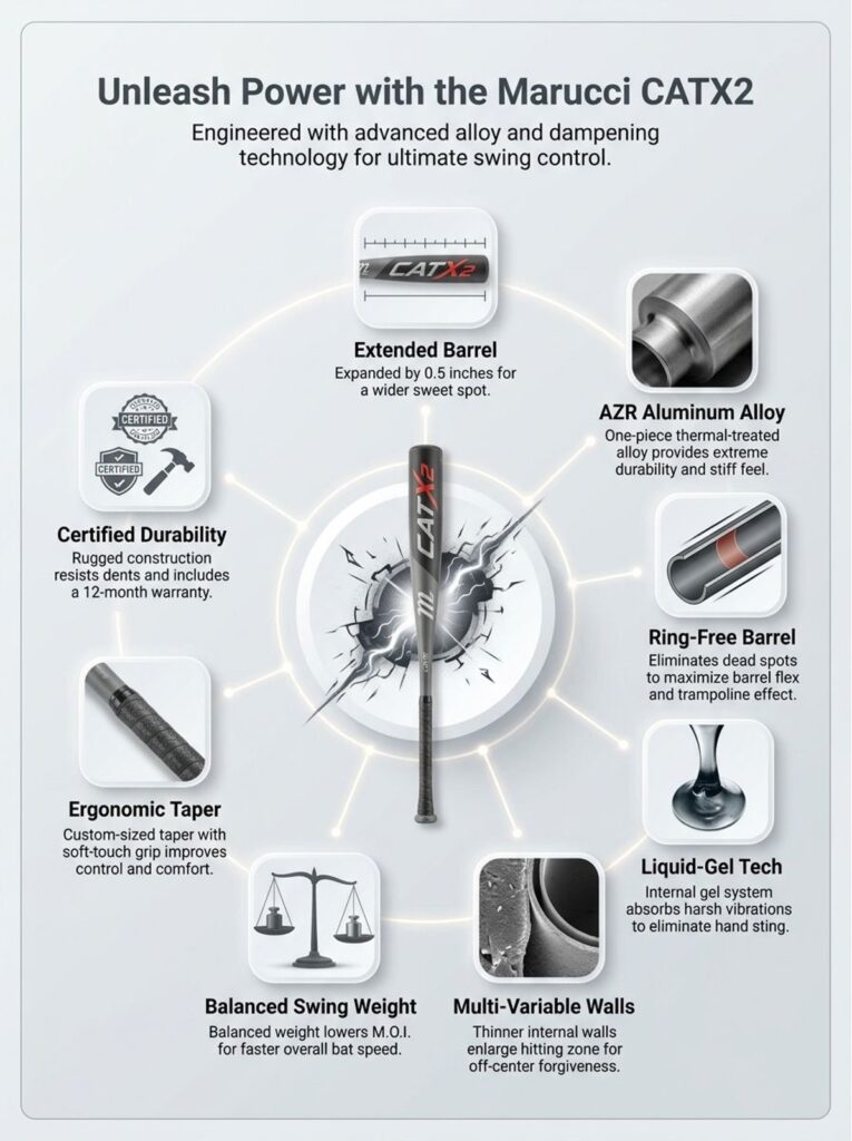 marucci catx2 bbcor baseball bat infographic